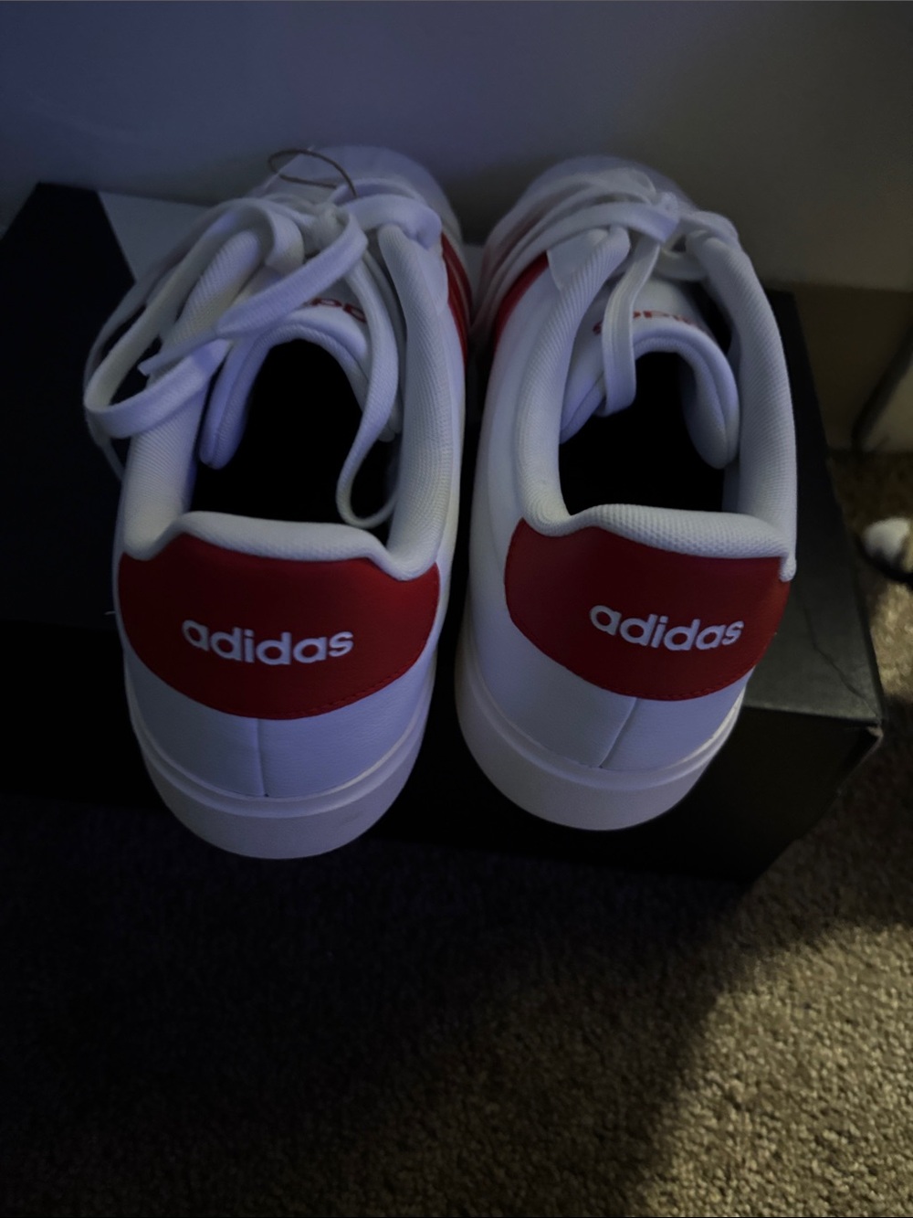 adidas White Sneakers with Red Three-Stripes Accent - Picture 3 of 7